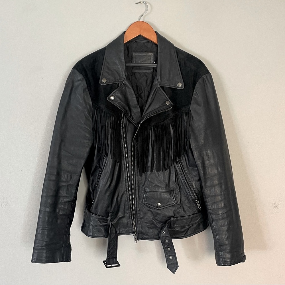 ASOS Men’s Leather Fringe Motorcycle Jacket - Medium